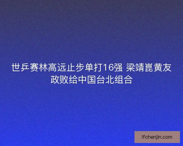 世乒赛林高远止步单打16强 梁靖崑黄友政败给中国台北组合